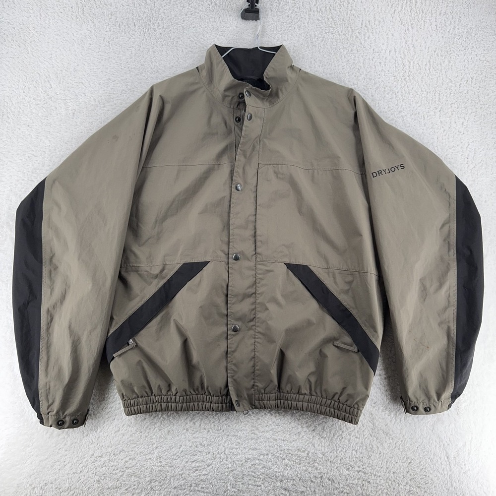 FootJoy DryJoys Jacket Mens Large Waterproof Windbreaker Golf Coat Khaki Black L